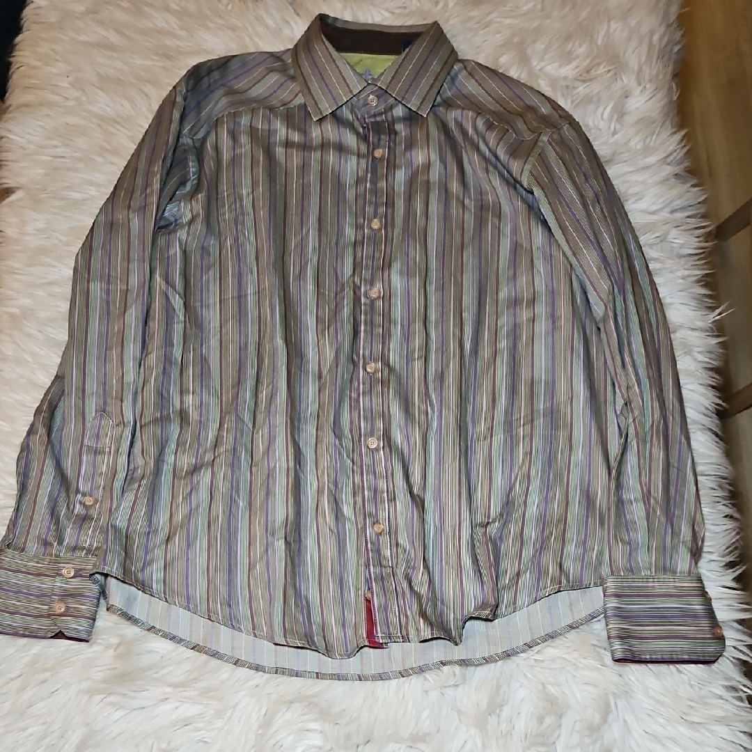 Robert Graham Men’s Multi-Color Stripe Flip-Cuff Button-Up Shirt Size Large
